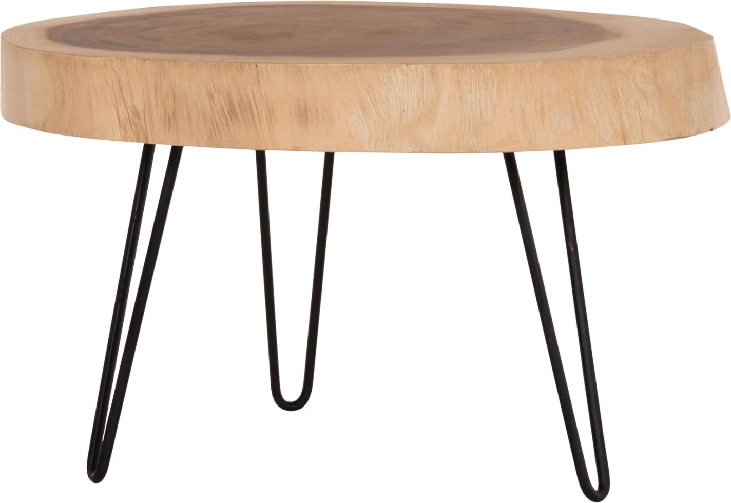 Tavolinë kafeje SERVON, dru suar natyral, këmbë metalike të zeza, 76x67x44cm