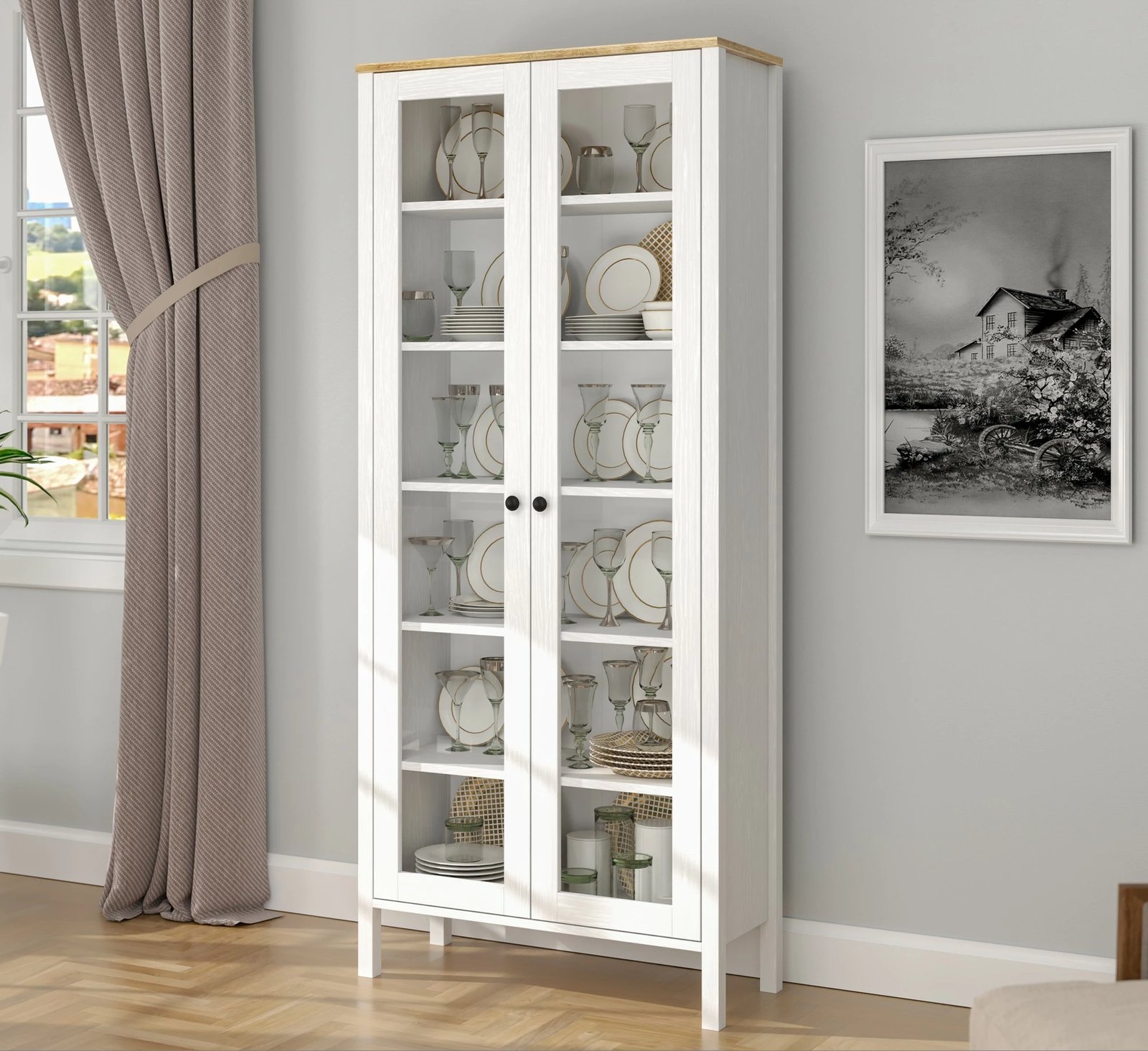 Raft librash Hanah Home, FRN-20074, ngjyrë druri dhe e bardhë