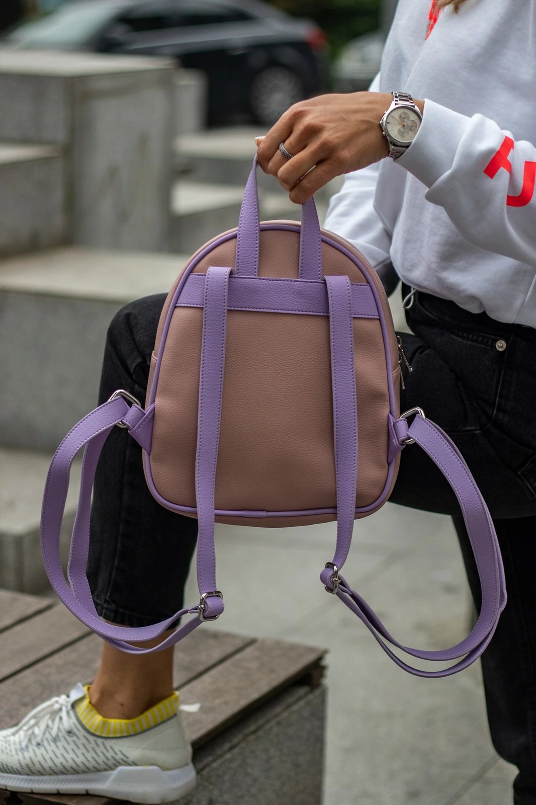 Çantë shpine Zoozie Bags, Oslo, ngjyrë pluhur dhe lejla