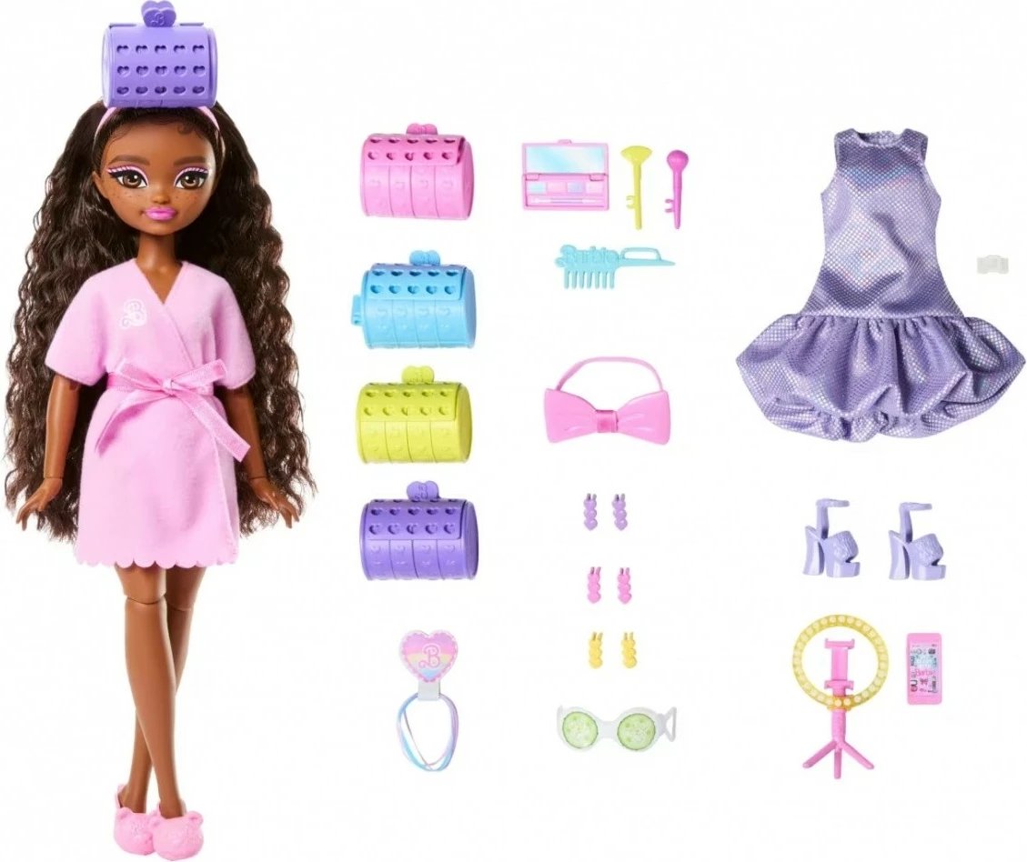 Kukull Barbie Dream Besties Brooklyn Mattel JGG39 me aksesorë, flokë të gjatë, fustan dhe rrobdeshambër, për vajza