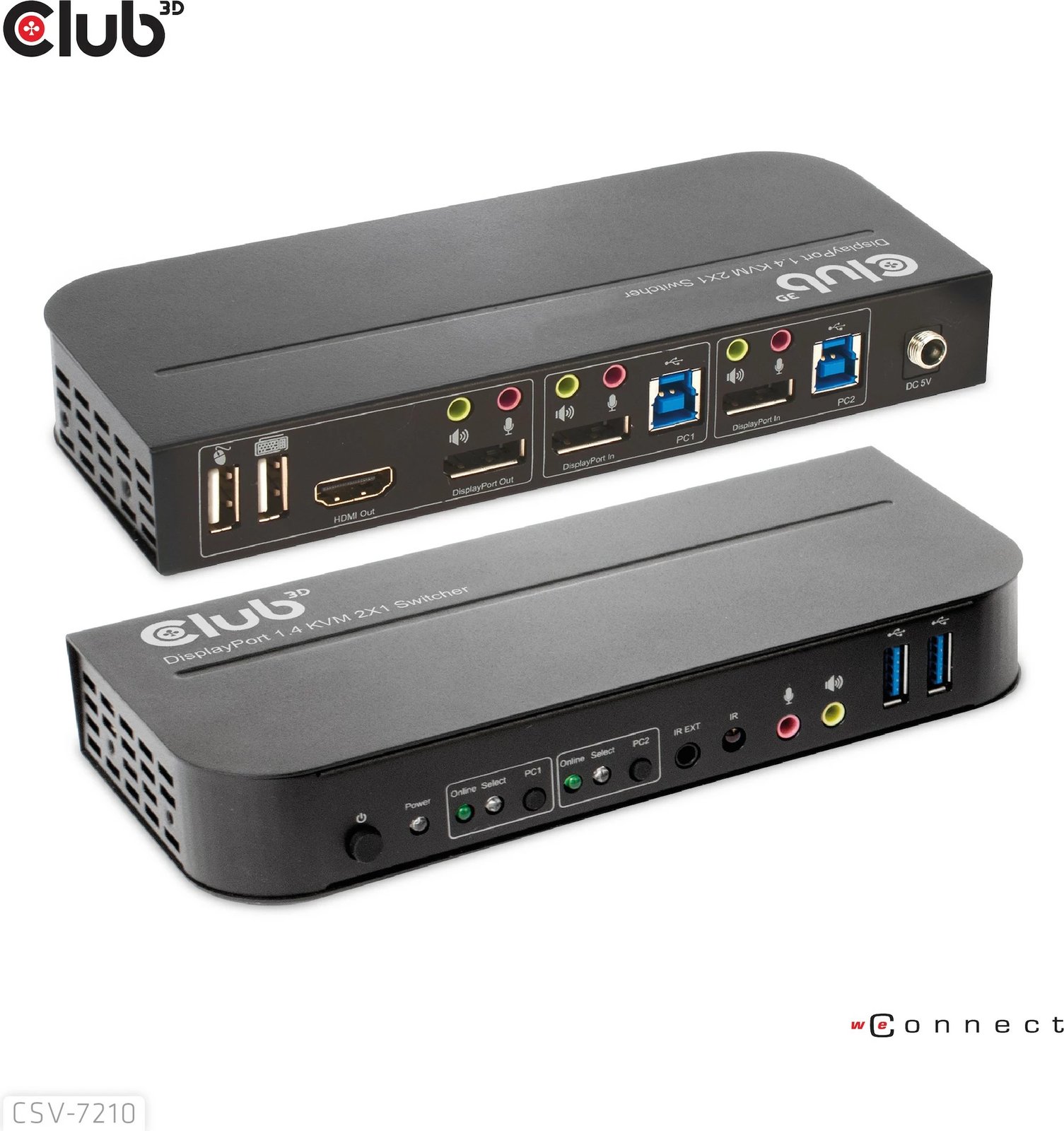 Switch KVM Club3D CSV-7210, 2x DisplayPort, 1x HDMI, 2xUSB, 4K60Hz, i zi