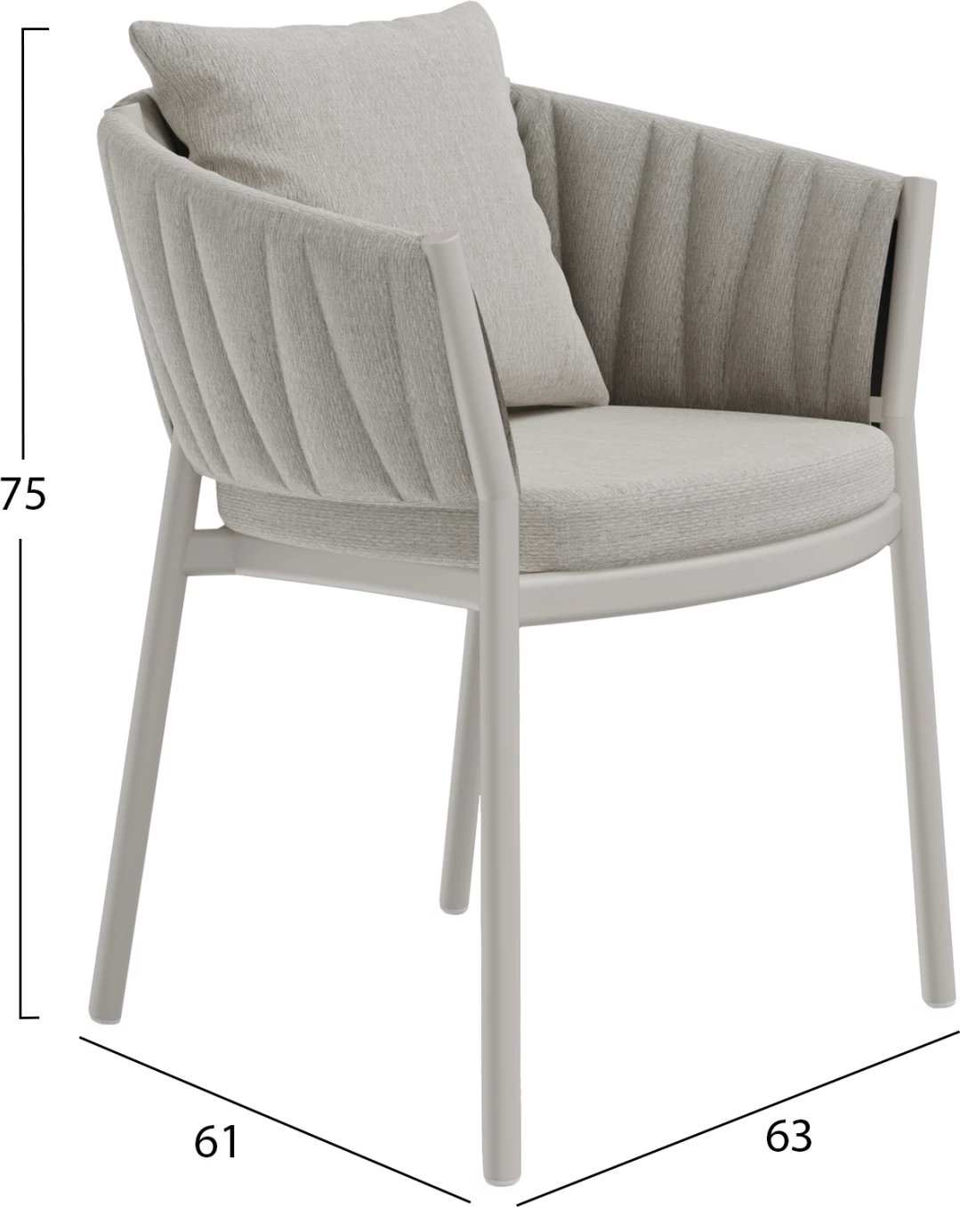 Karrige për ngrënie SHANKS FH6207.02, ngjyrë krem e bardhë, alumini & pëlhurë olefin, 63x61x75H cm