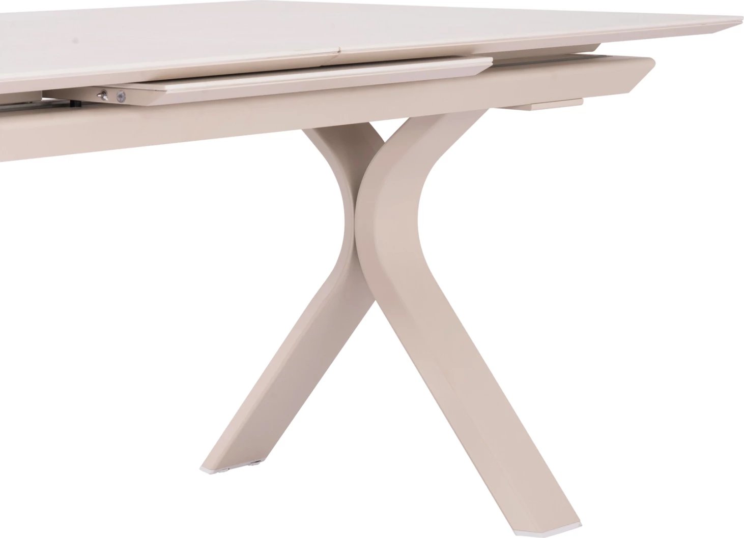 Tavolinë ngrënieje e zgjatshme ANDROMEDA, alumin, sipërfaqe gur sintetik, ngjyrë fildishi, 180-240x100x76.5cm