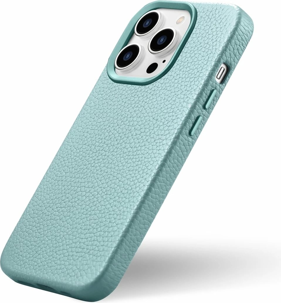 Mbështjellës iCarer Litchi Premium për iPhone 14 Pro, lëkurë natyrale, MagSafe, Jeshil