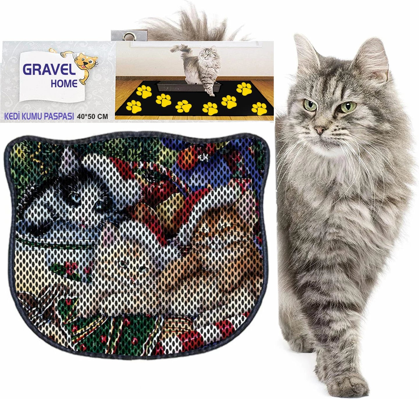 Tapet për rërë maceje, shumëngjyrësh, Paws & Whiskers, Kdkafa0177, 40x50cm