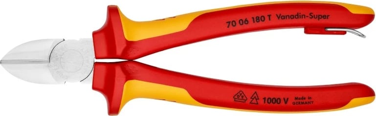 Knaqeza Knipex 70 06 180 T, 180mm, dorezë plastike, ngjyrë portokalli/kuqe