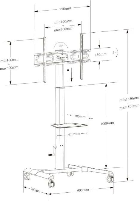Karrocë mobile për TV Techly 364484, për LCD/LED 32-70 inç, me raft, e zezë Karrocë mobile për TV Techly 364484, për LCD/LED 32-70 inç, me raft, e zezë