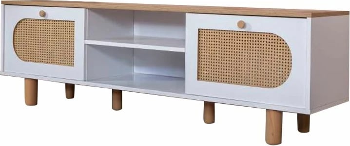 Komodë TV Skye Decor, stil bohem, e bardhë dhe lis