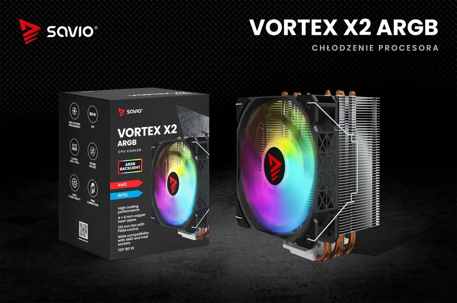 Kasë ftohëse procesori Savio Vortex X2 ARGB, 120 mm, 4 heatpipe, ARGB Kasë ftohëse procesori Savio Vortex X2 ARGB, 120 mm, 4 heatpipe, ARGB