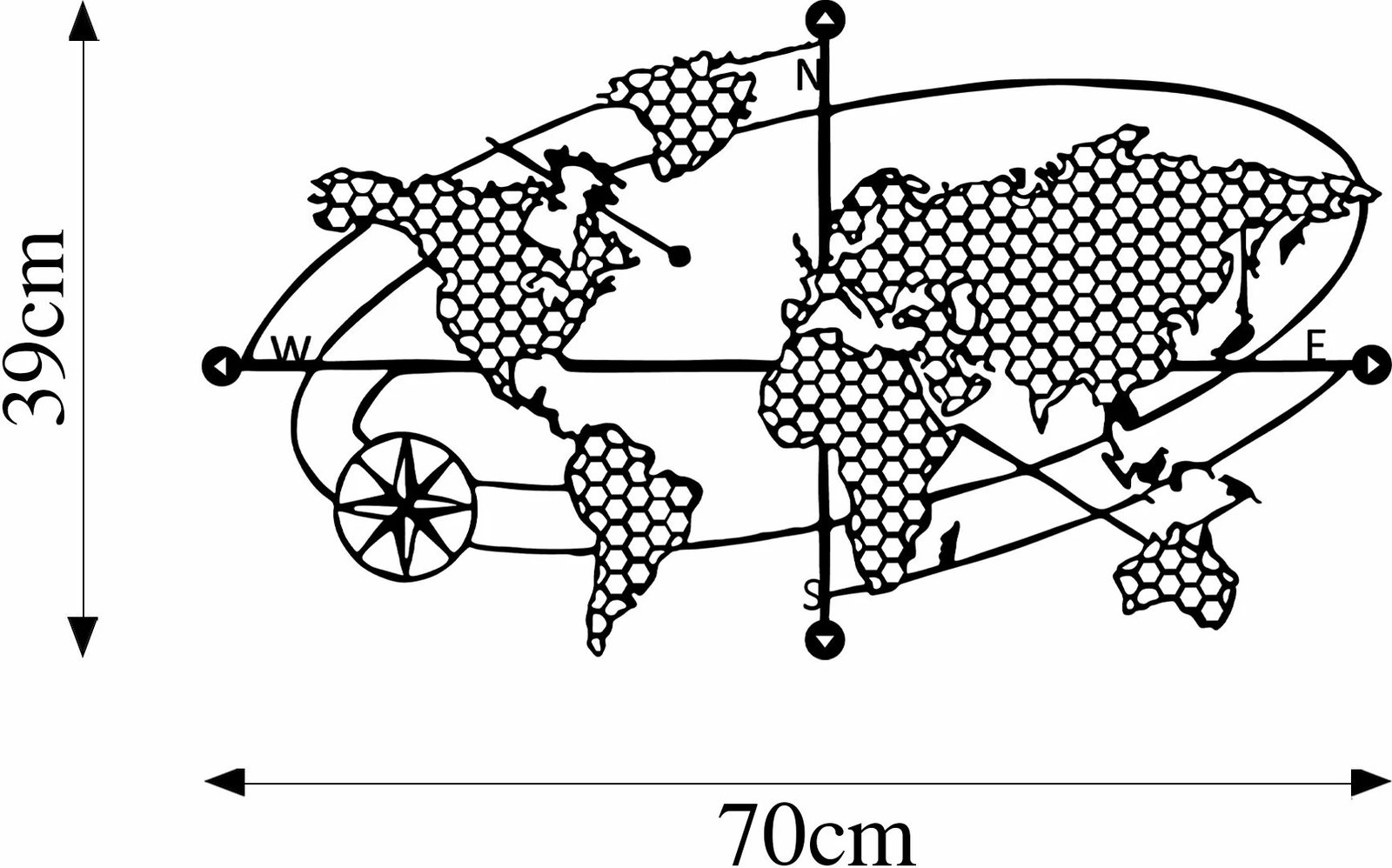 Aksesor dekorativ për mur, hartë bote, metal i zi, Wallity