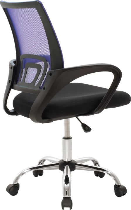 Karrige zyre Berto II, mbështetëse rrjete, ngjyrë kaltër-e zezë, bazë kromi, 60x48x85-95cm