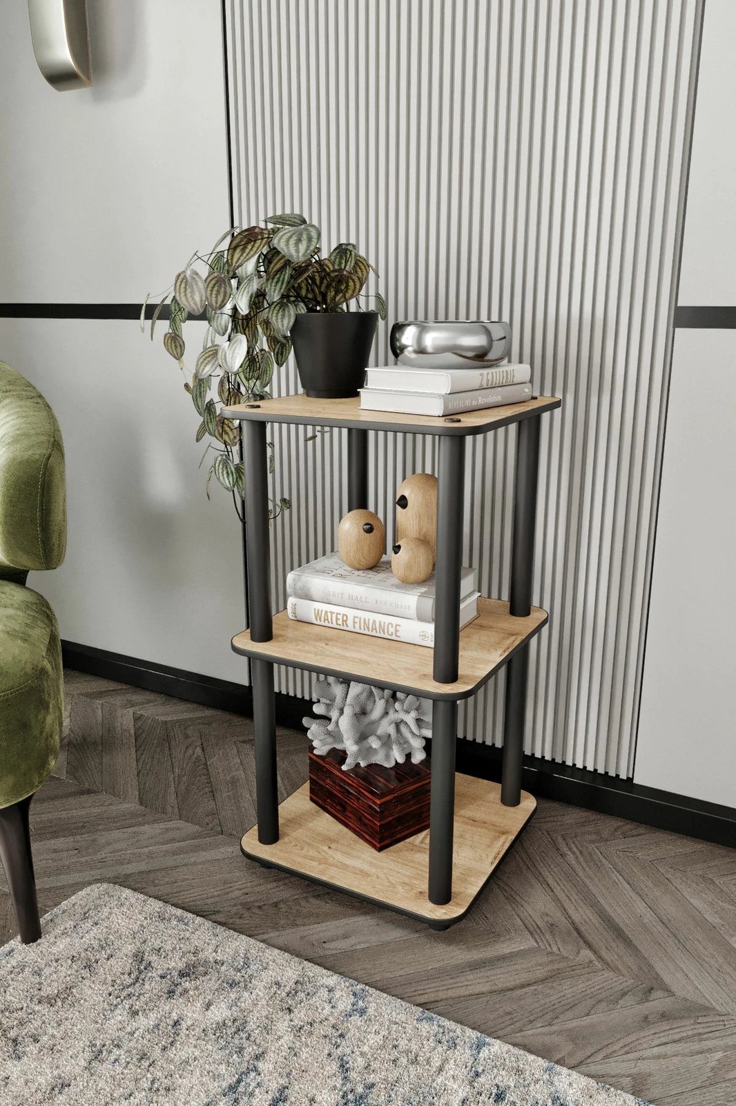 Raft librash Skye Decor, 3 kate, katror, ngjyrë lisi