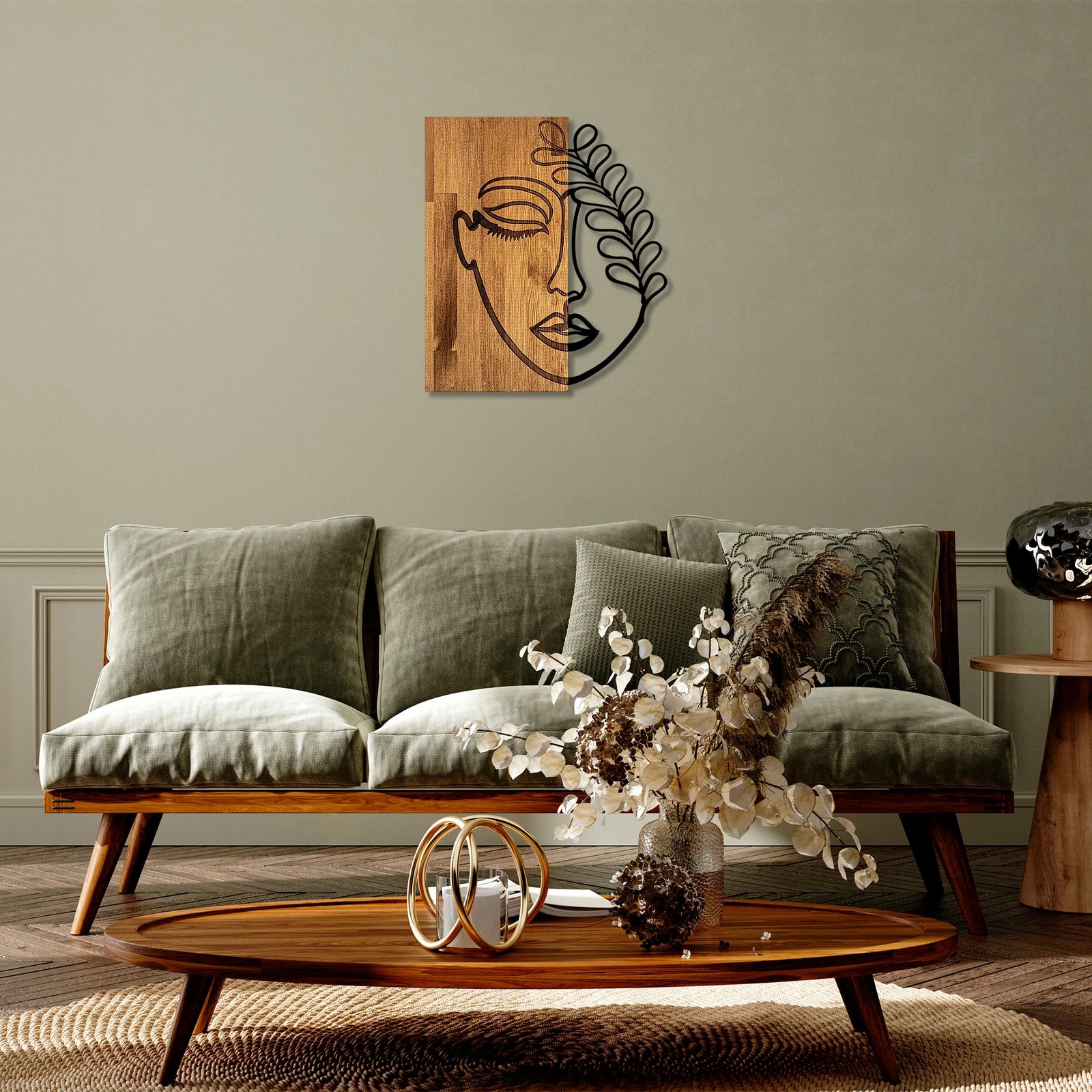 Aksesor dekorativ muri prej druri, Wallity, MA-281, ngjyrë arre dhe e zezë