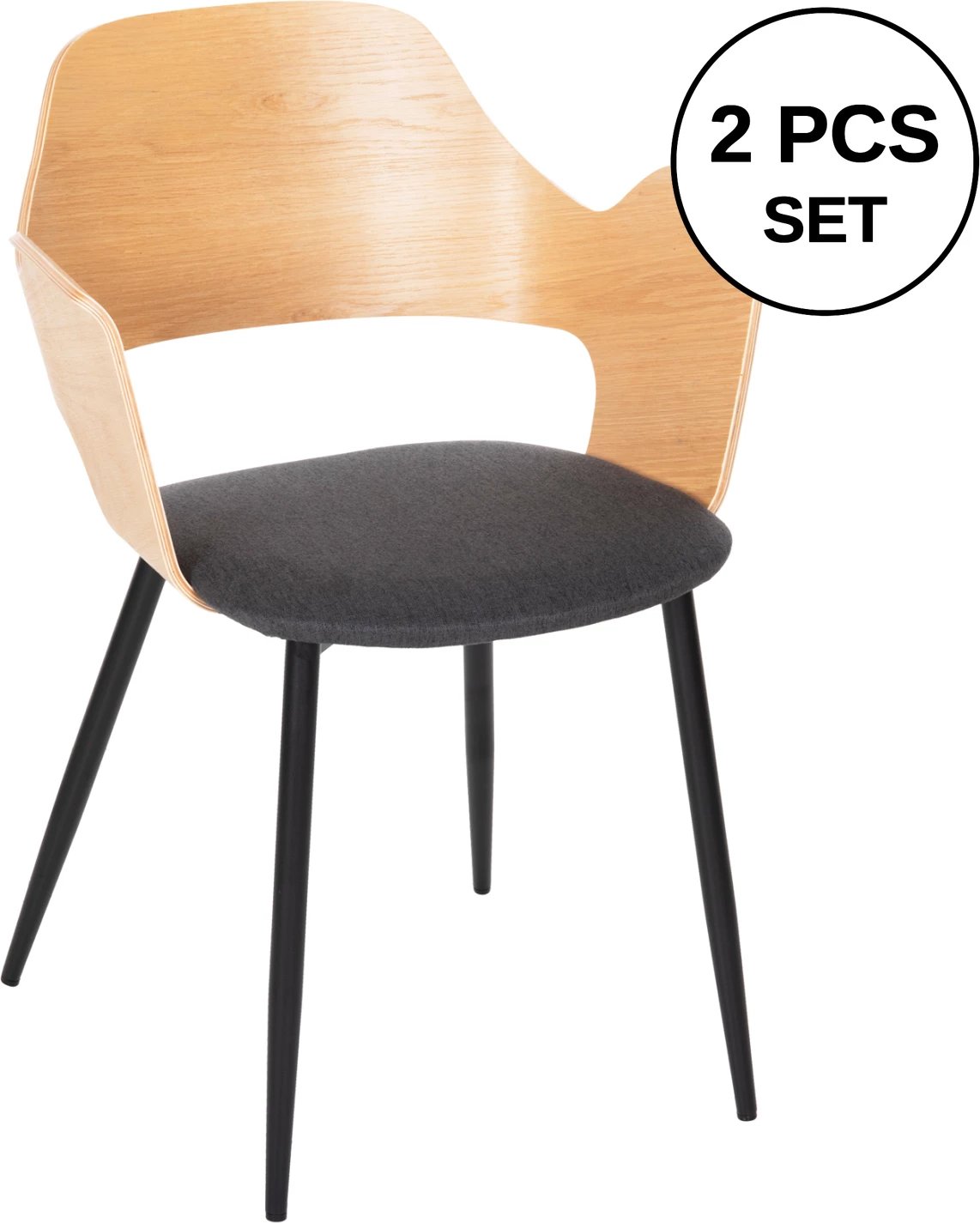 Karrige ngrënieje VELP FH9616.02 dru, ngjyrë natyrale-gri, këmbë metali të zeza, 55,5x50x79H cm, set prej 2 copë