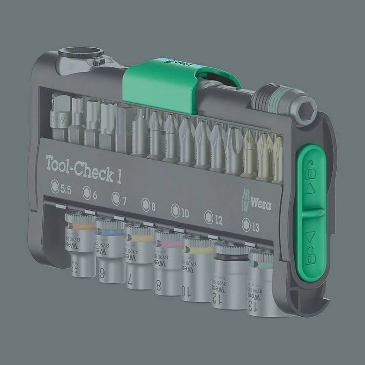 Set veglash dore WERA Tool-Check 1, 38 copë, çelik inox, zi