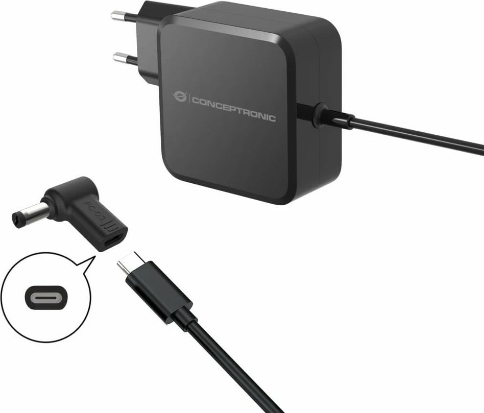 Adapter Conceptronic USB-C PD100W në 5.5x1.7mm për Acer, i zi