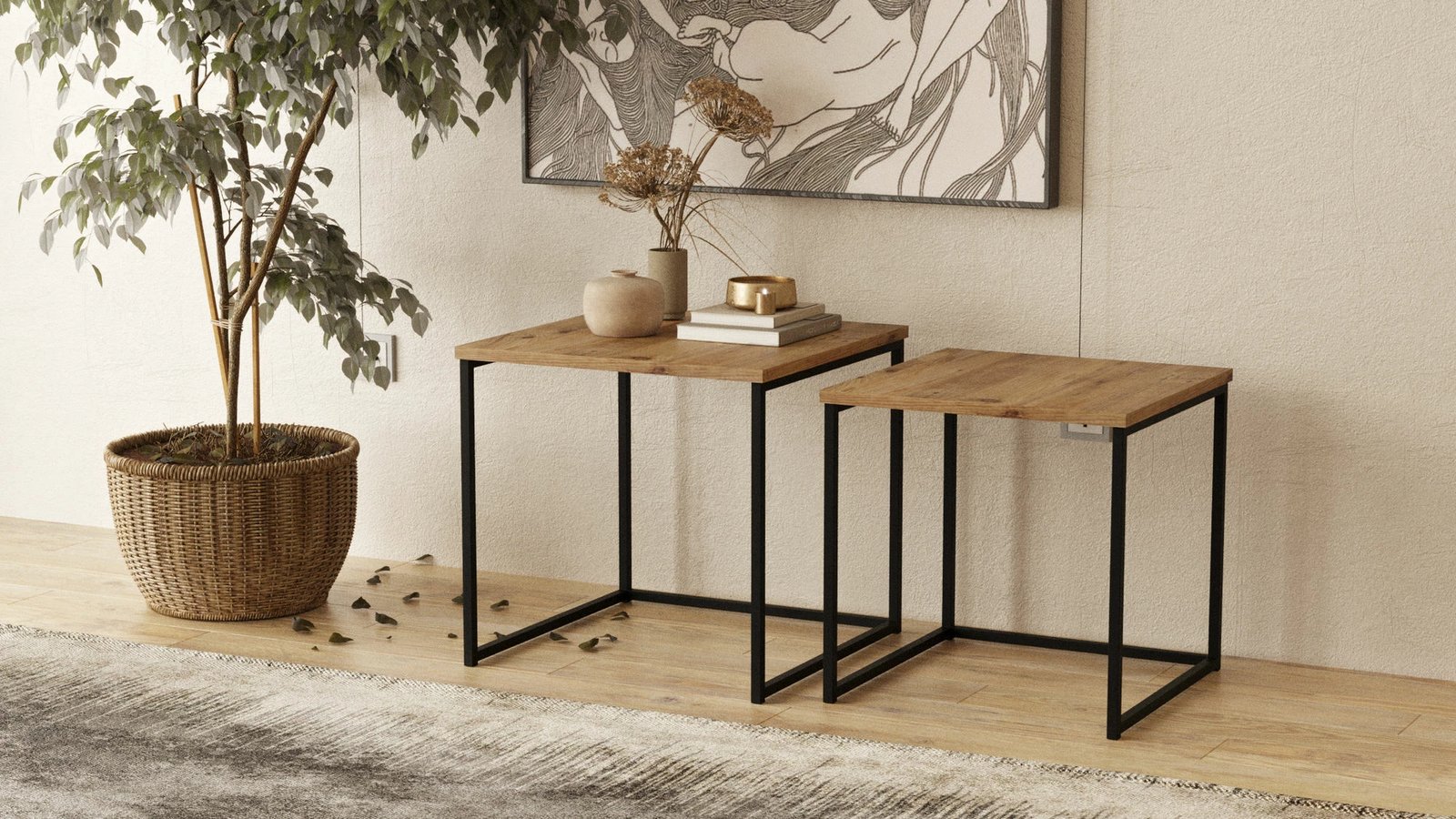 Set tavolinash të mbivendosura, 2 copë, Skye Decor, ngjyrë Atlantic Pine, Vg8-A