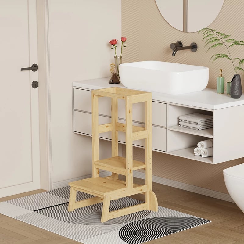 Kullë mësimi për fëmijë Chiquel, stil Montessori, dru pishe, ngjyrë natyrale, 45.7x51x90cm