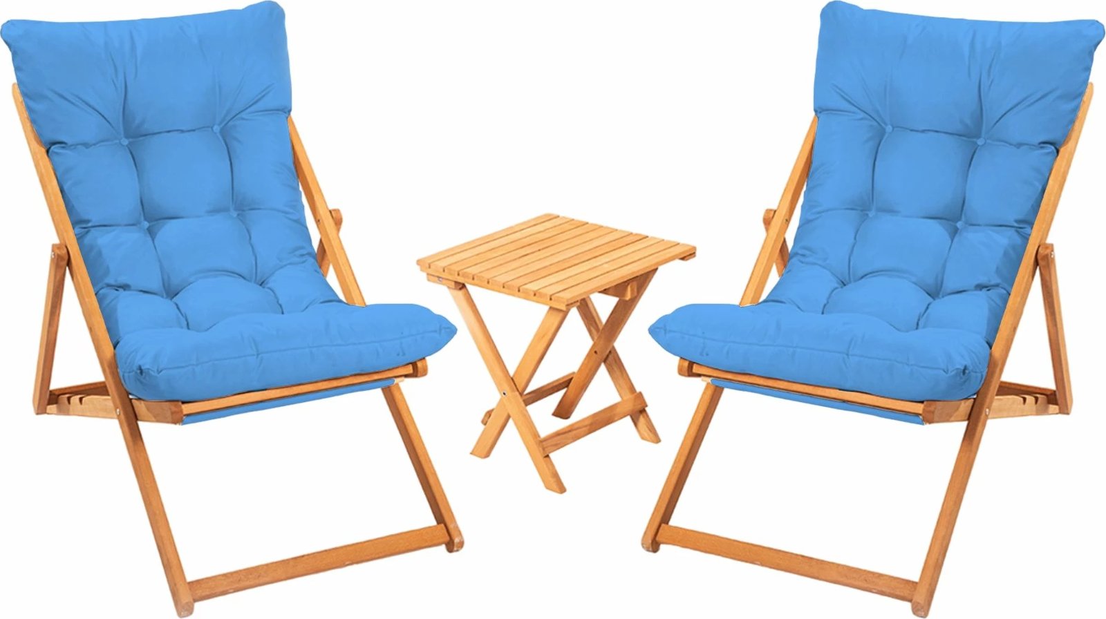 Tavolinë me karrige për terasë, dru ahu, ngjyrë natyrale dhe kaltër, 3 copë, My005