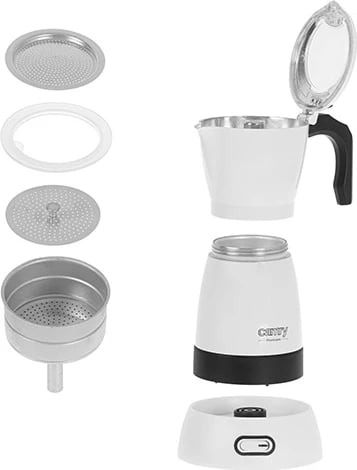 Mokapot elektrik, Camry, CR 4415W, 300 ml 6 filxhanë, 480W, bazë rrotulluese 360°, alumini, e bardhë