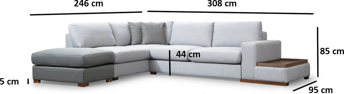 Këndare Loop 3, ngjyrë gri, me pouf dhe tavolinë anësore