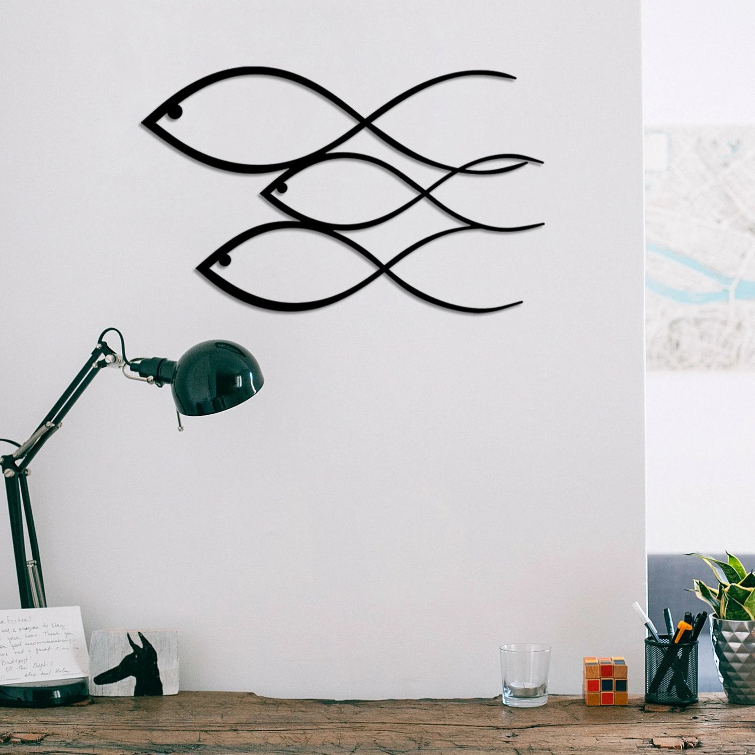 Aksesor dekorativ metalik për mur, Wallity, peshk