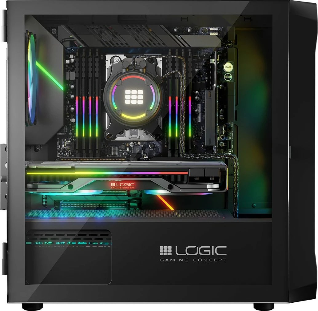 Kasë, Logic Concept, Portos ARGB Mini, Mini Tower Micro ATX, 3x 120 mm ARGB, panel anësor Tempered Glass, USB 3.0, e zezë
