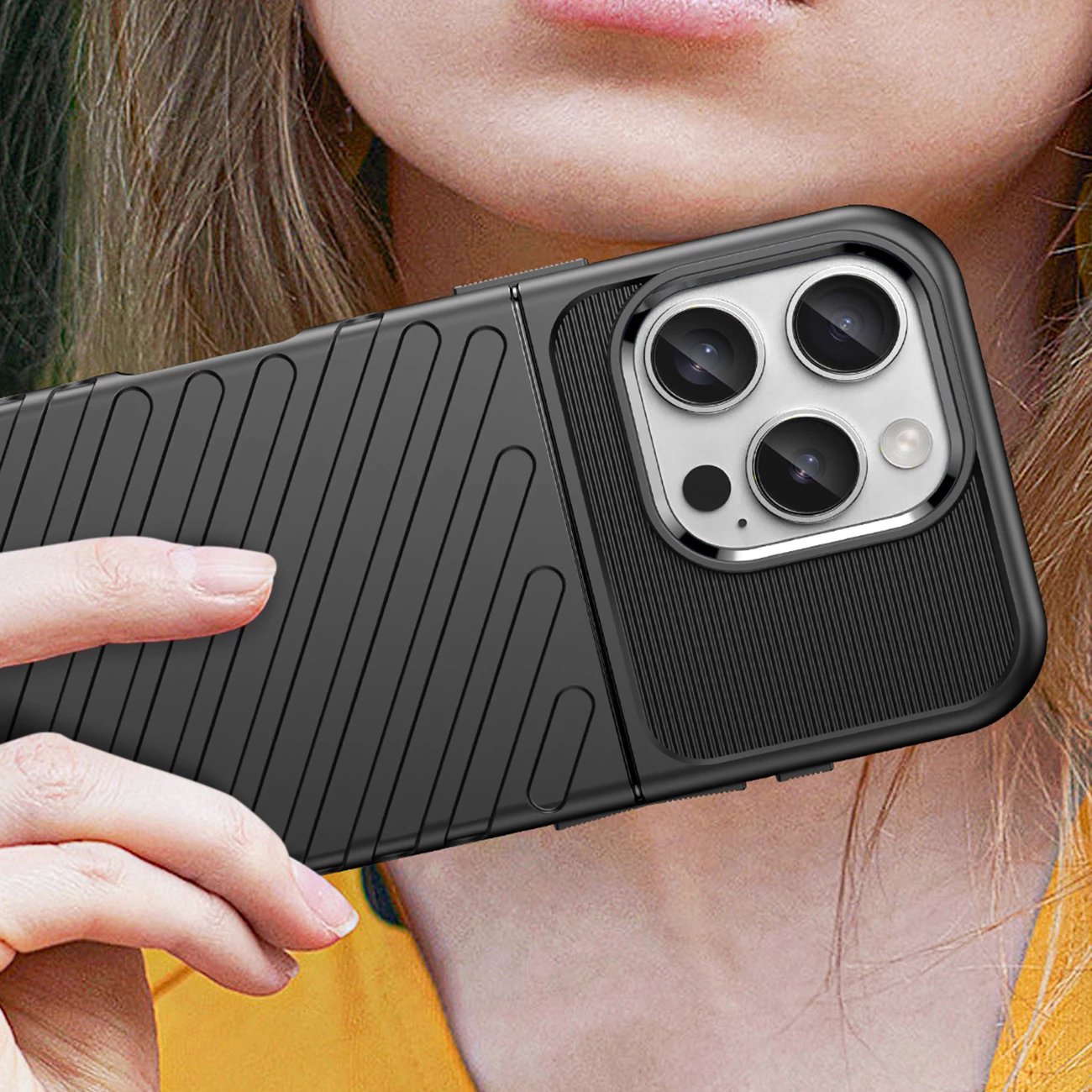 Mbështjellës Hurtel Thunder Case për iPhone 16 Pro Max, TPU, i zi