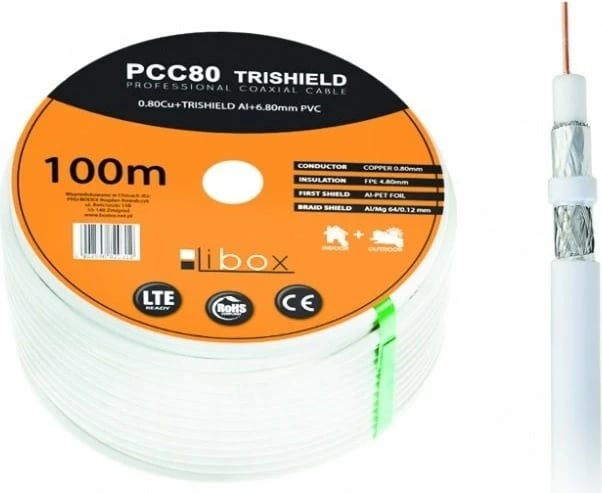 Kabllo koaksiale Libox PCC80,  RG-6/U, 100m, e bardhë 