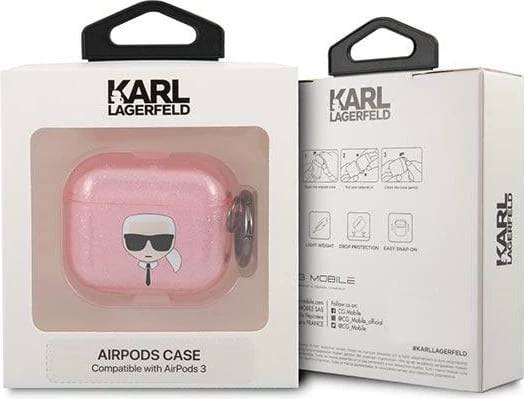 Mbështjellës Karl Lagerfeld KLA3UKHGP për AirPods 3, rozë me shkëlqim