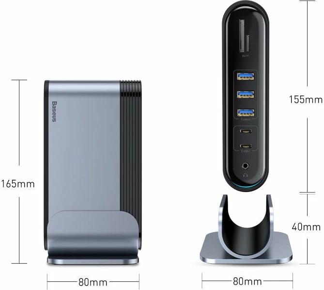 Kasë HUB multifunksional Baseus CAHUB-DG0G, 16 porta, 100W, Gri