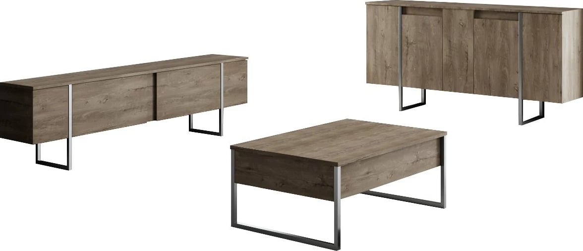 Set mobiljesh për dhomë dite, ngjyrë arre dhe argjendi, Hanah Home Luxe