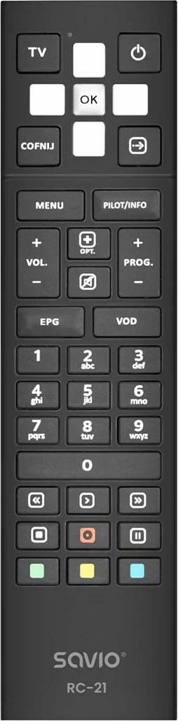 Telekomandë SAVIO RC-21 për TV dhe dekoder, e zezë