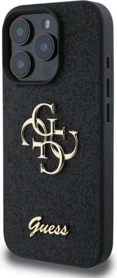 Mbështjellës Guess Fixed Glitter Big 4G për iPhone 16 Pro, i zi