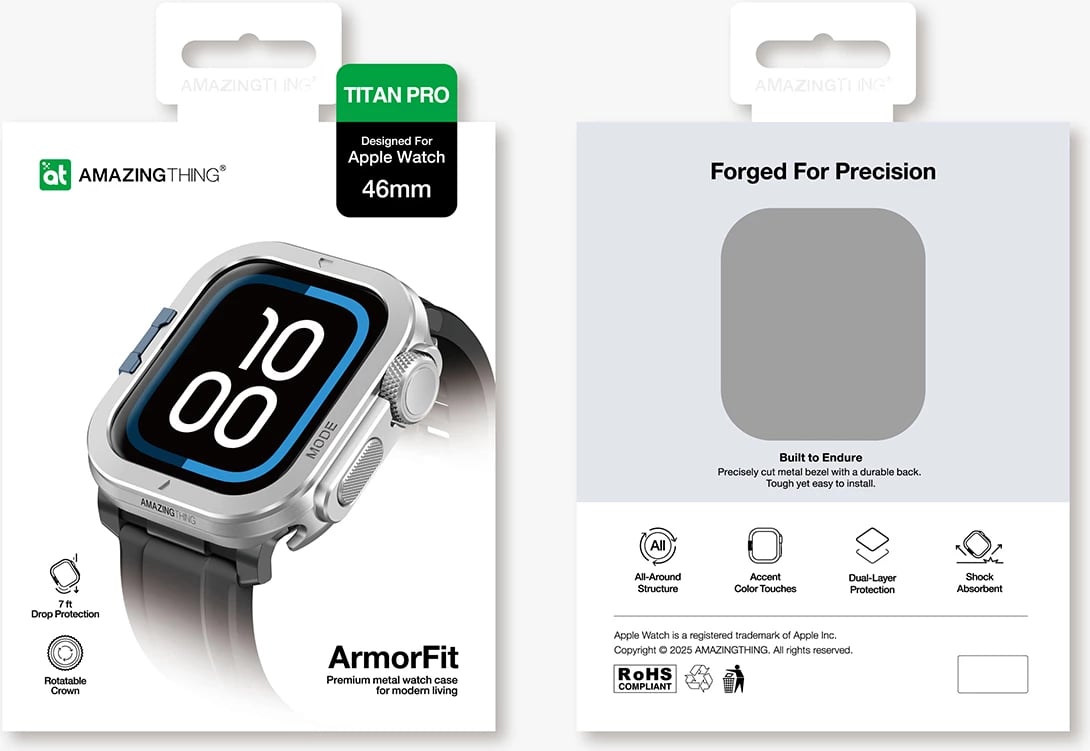 Mbështjellës metalik për smartwatch, AmazingThing Titan Pro, për Apple Watch 11 46mm, aliazh alumini, përfundim mat, silver