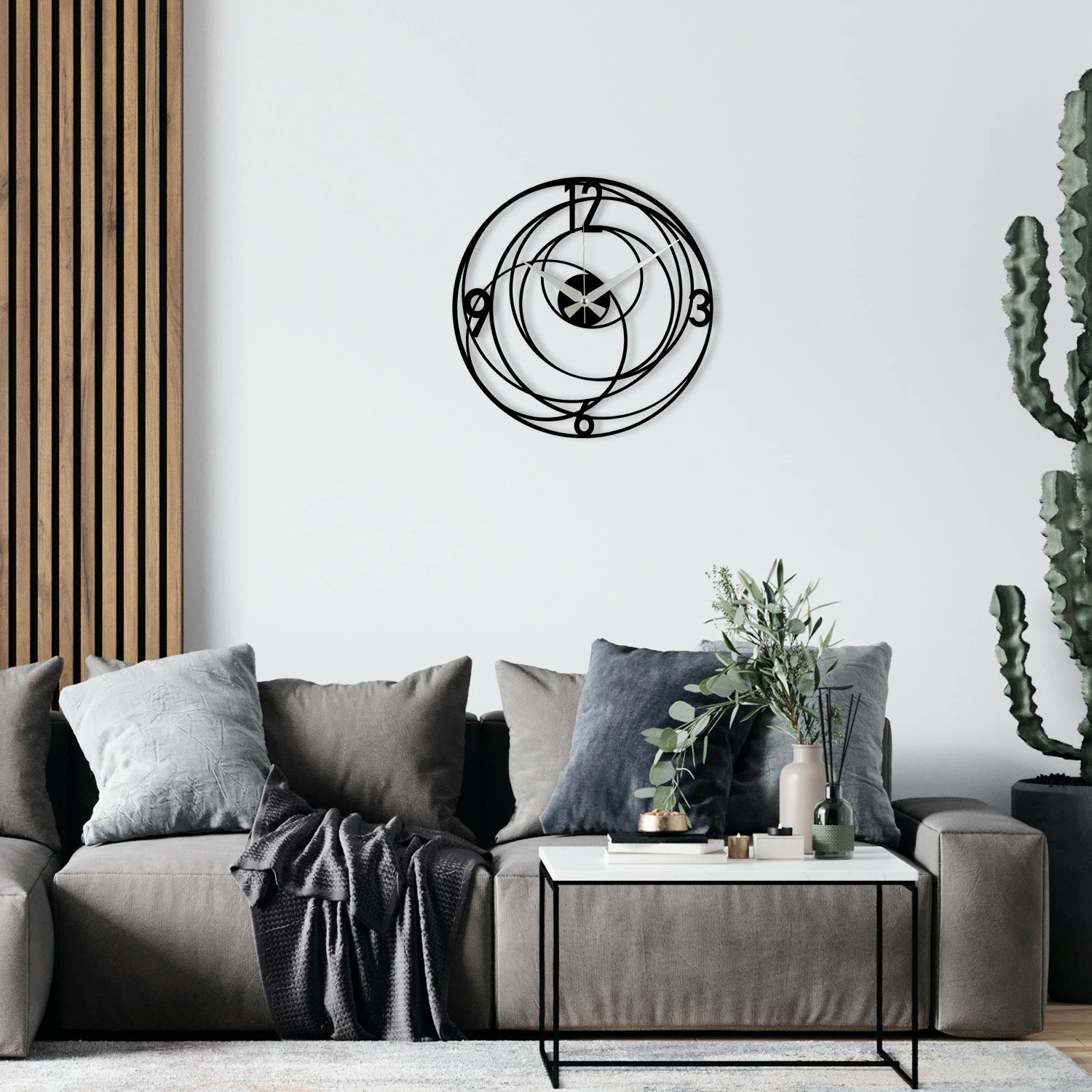 Orë muri dekorative prej metali, Wallity Enzoclock - S027, e zezë, 48x48cm