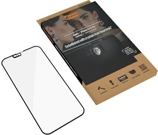 Xham mbrojtës PanzerGlass E2E Microfracture për iPhone 13/13 Pro, me kristal Swarovski, kornizë e zezë