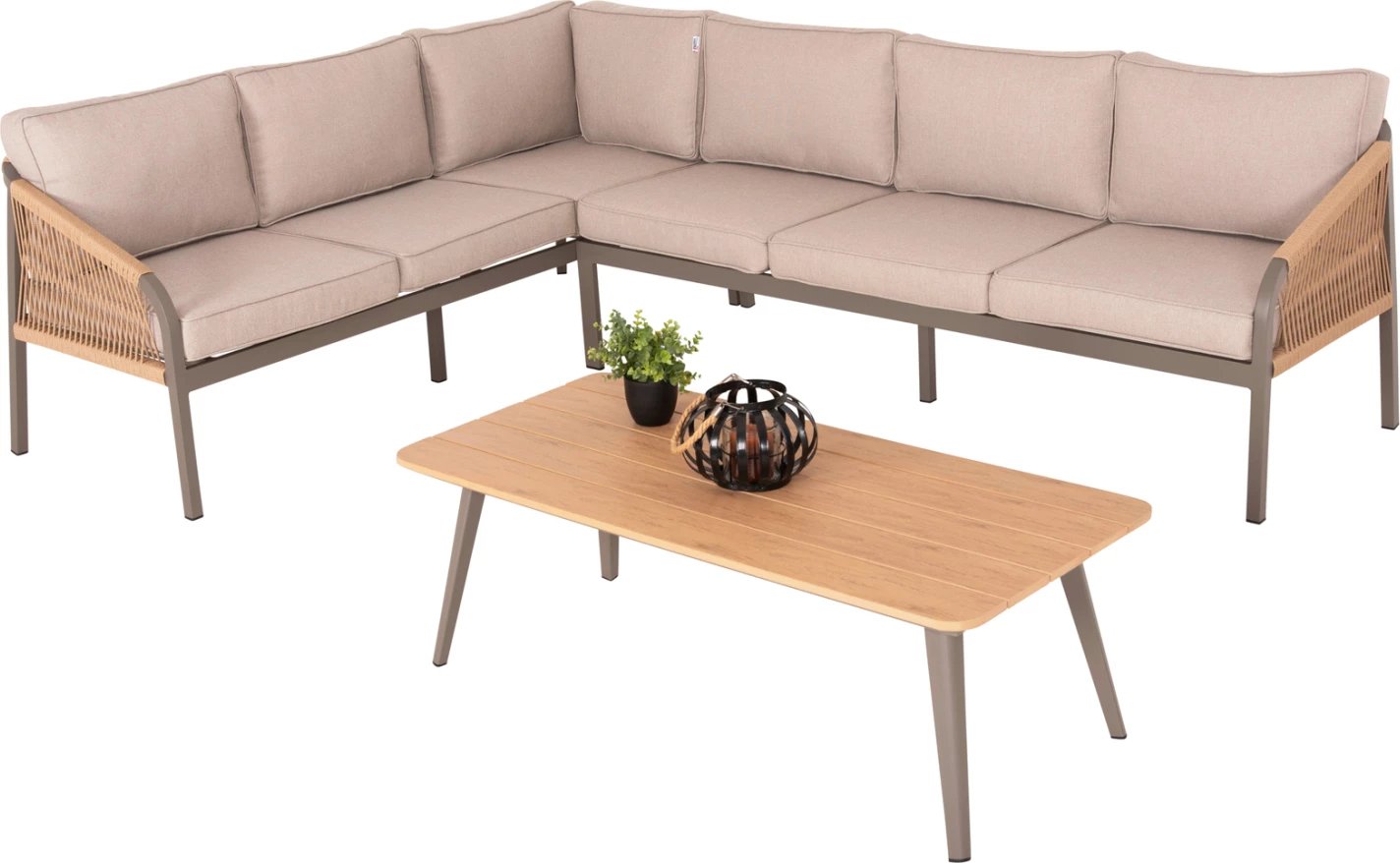 Set këndi për jashtë MAERLY FH6140.03 alumini & jastëkë ngjyrë shampanjë-bezhë litar sintetik