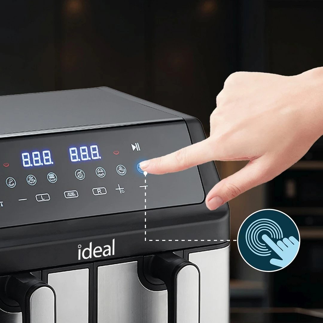Fritezë me ajër ELDOM IK1500 dualcrisp, 9L, 8 programe, çelik i furçuar, dy sirtarë