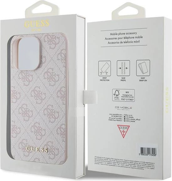 Mbështjellës Guess 4G Metal Gold Logo për iPhone 15 Pro Max, Rozë