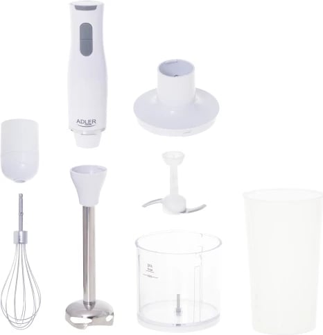 Blender dore, Adler AD 4620, 800W, 2 shpejtësi, teh/këmbë çelik inox, bardhë, set Blender dore, Adler AD 4620, 800W, 2 shpejtësi, teh/këmbë çelik inox, bardhë, set