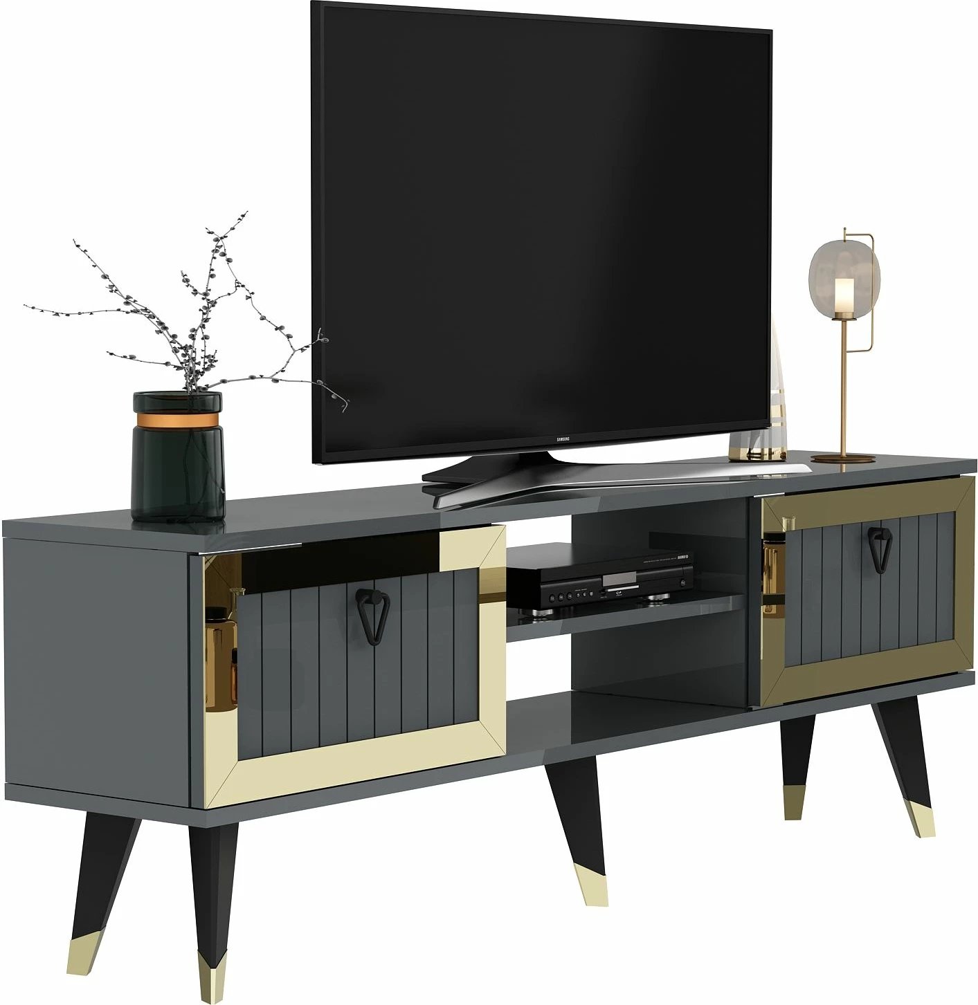 Komodë për TV, Skye Decor, ngjyrë antracit dhe ari, Lidya