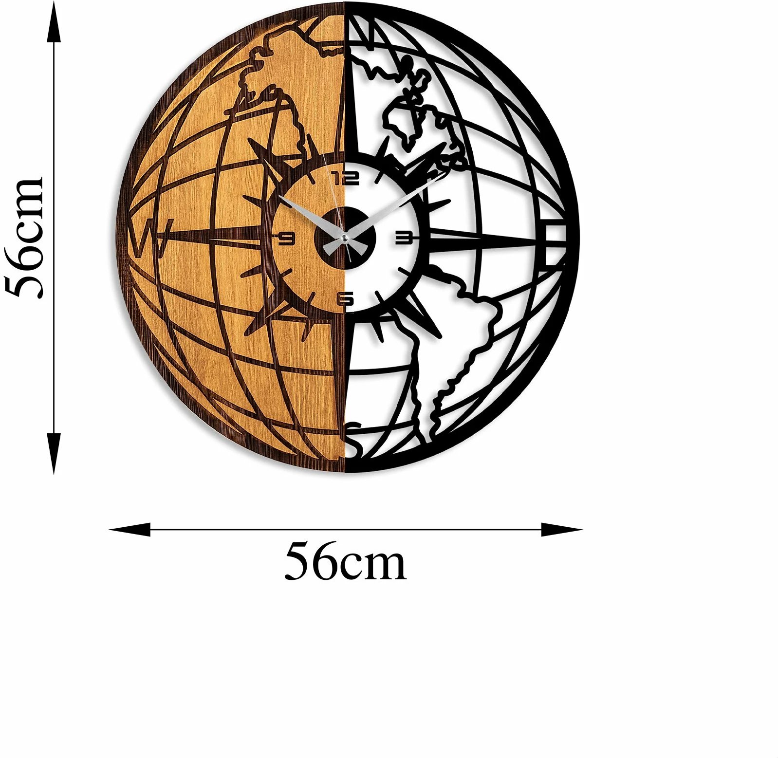 Orë muri dekorative prej druri, Wallity, ngjyrë arre dhe e zezë, 56cm