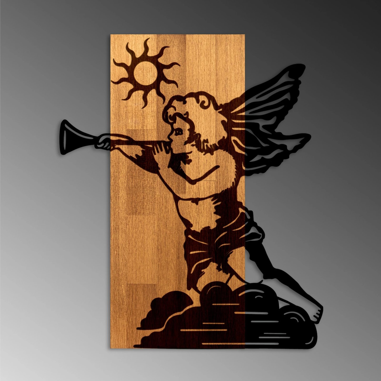 Aksesor dekorativ për mur, dru dhe metal, Wallity Eros 03, ngjyrë arre/zezë, 46x58cm