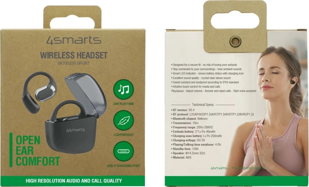 Kufje 4smarts SkyBuds Sport, True Wireless Stereo, 20h, e zezë Kufje 4smarts SkyBuds Sport, True Wireless Stereo, 20h, e zezë
