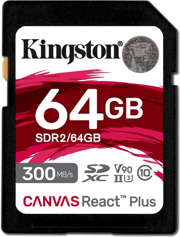 Kartelë memorie SDXC Kingston Canvas React Plus 64GB, 300MB/s, e zezë