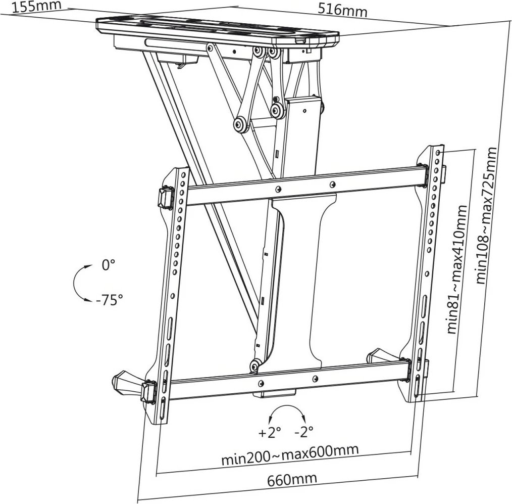 Mbajtës elektrik tavani për TV Maclean MC-880T, 32-70 inç, 35kg, i zi