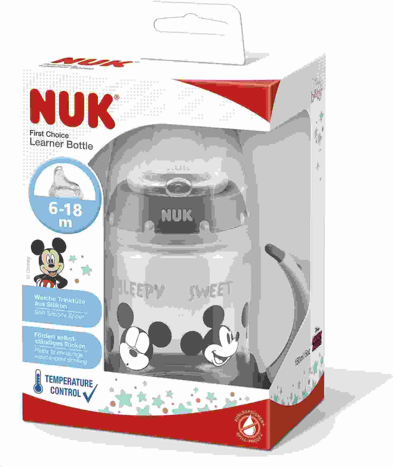 Shishe mësuese NUK Disney Mickey First Choice me kontroll temperature 150 ml gri