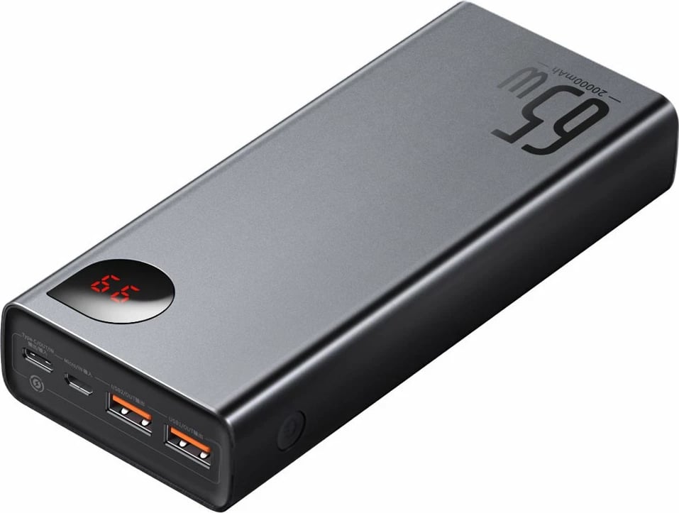 Powerbank Baseus Adaman PPIMDA-D01, 20000mAh, 65W, 2x USB-A, 1x USB-C, Ekran LCD, e zezë