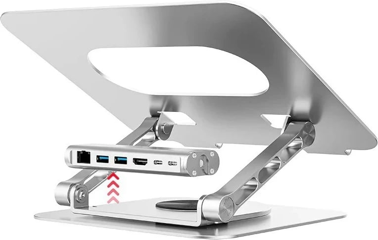 Mbajtëse laptopi UNITEK D1109B01, e rregullueshme, me hub USB-C HDMI, Alumini